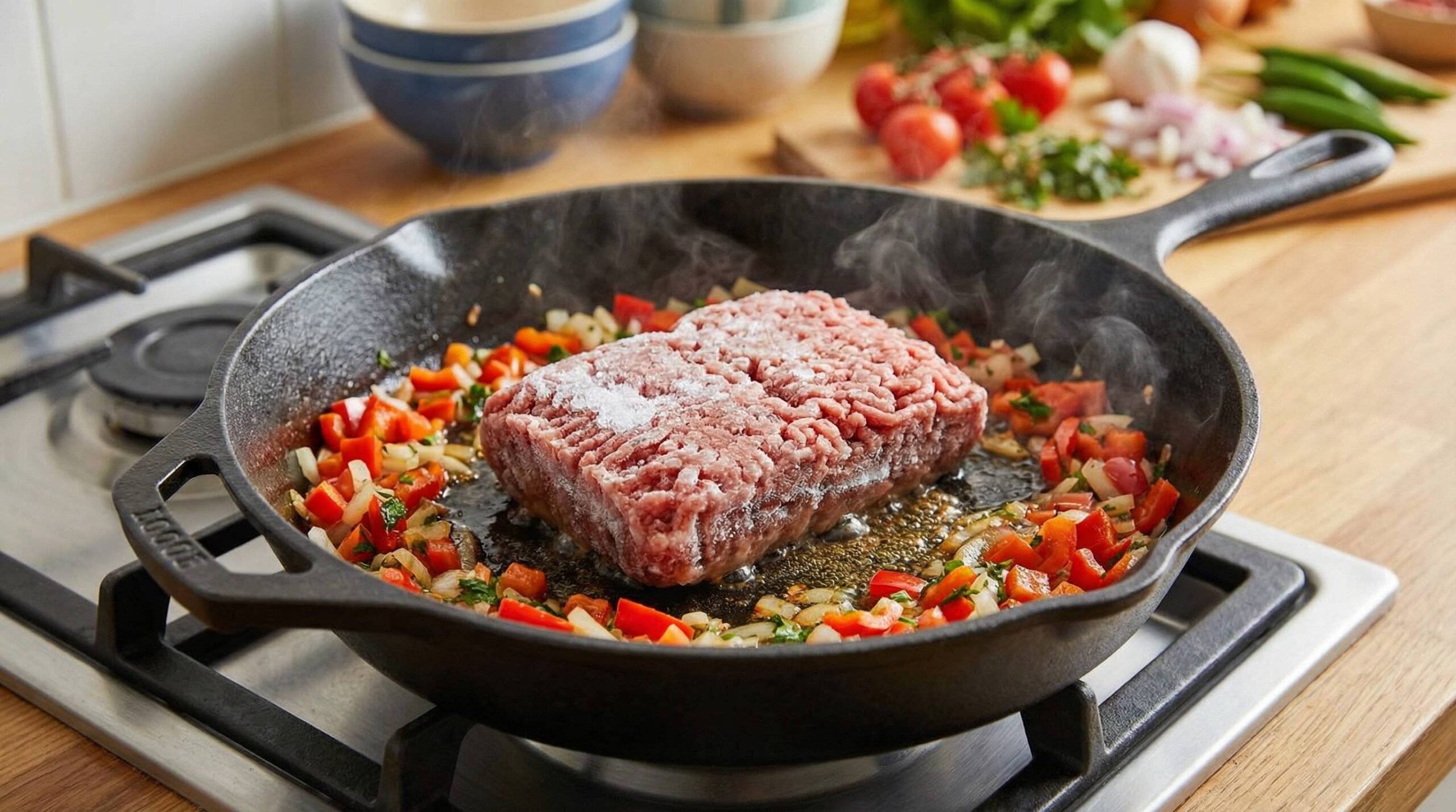 gefrorenes hackfleisch braten