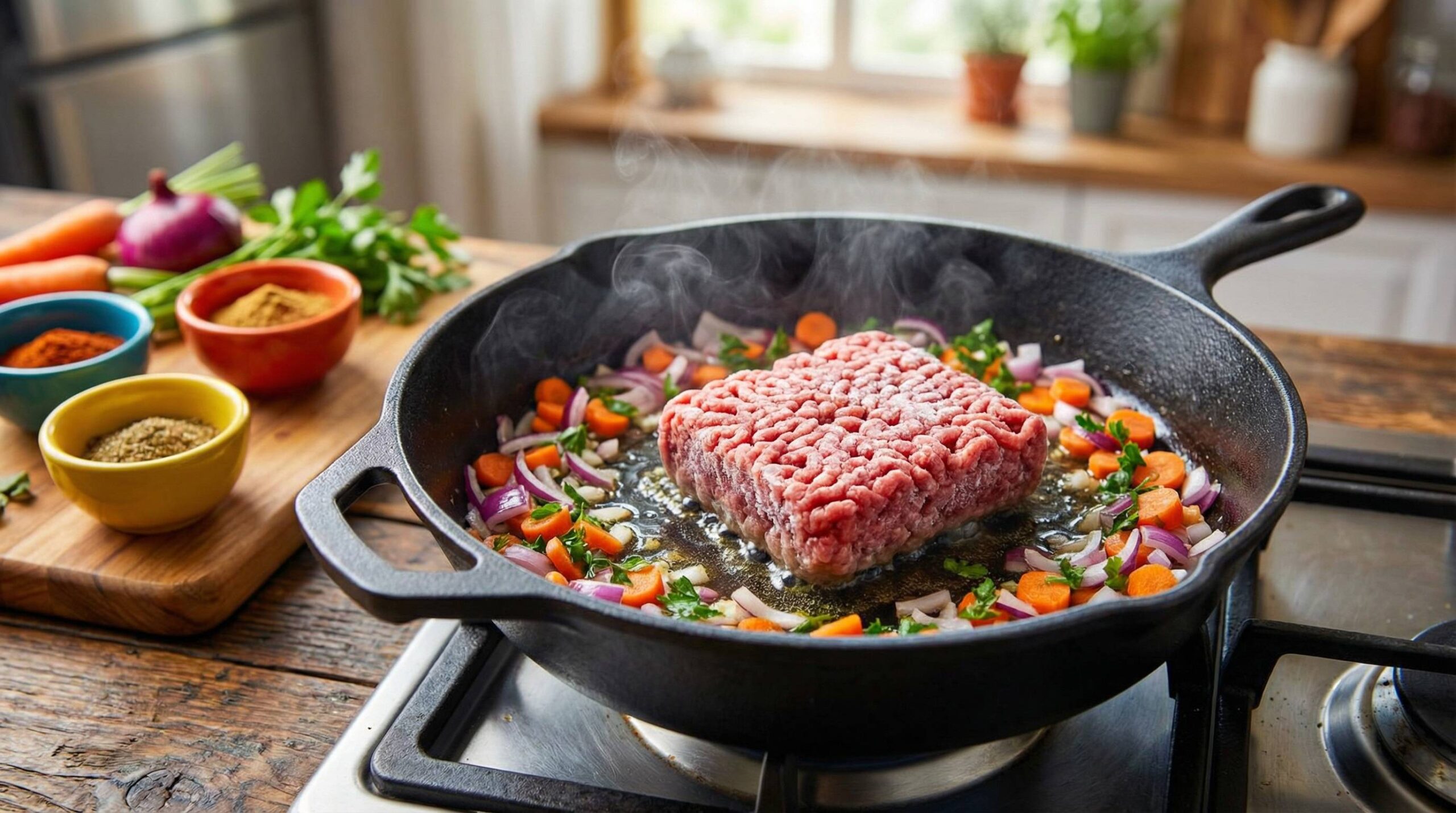 gefrorenes hackfleisch braten